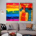 Multicolor Splotches Abstract Modern Painting Picture 2 Piece Canvas Wall Art Prints for Room Drape