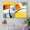 Geometric Patches Abstract Modern Painting Picture 2 Piece Canvas Wall Art Prints for Room Drape