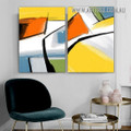 Geometric Patches Abstract Modern Painting Picture 2 Piece Canvas Wall Art Prints for Room Flourish