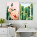 Greater Flamingo Cactus Abstract Artwork Picture Modern 2 Multi Panel Stretched Bird Canvas Print for Room Wall Ornament