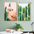 Greater Flamingo Abstract 2 Multi Panel Bird Stretched Wall Art Modern Image Canvas Print for Room Garnish