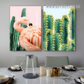 Greater Flamingo Bird Stretched Abstract 2 Panel Painting Modern Picture Canvas Print for Room Wall Décor