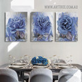 Peony Foliage Flowers Abstract Modern 3 Piece Stretched Floral Painting Photograph Canvas Print For Room Wall Getup