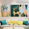 Golden Swamp Deer Spots Abstract 3 Piece Modern Framed Wall Art Animal Photograph Canvas Print for Room Tracery