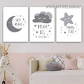 Little Star Face Smile Minimalist 3 Piece Typography Wall Art Abstract Photograph Canvas Print for Room Molding