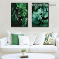 Green Monstera Leafage Pic Stretched Abstract Art 2 Piece Typography Modern Canvas Print for Room Wall Trimming