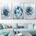 Succulent Daffodils Spots Abstract Floral Modern Painting Image Framed Stretched 3 Piece Canvas Wall Art Set Prints For Room Decor