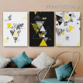 Hued Triangular Mark Spots Modern Painting Geometrical Pic 3 Piece Framed Abstract Canvas Art Print for Room Wall Decor