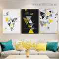 Hued Triangular Mark Triangles Abstract Geometrical Artwork Photo 3 Piece Modern Framed Canvas Print for Room Wall Decoration