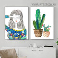 Multicolor Cactus Nordic Children Art Modern Painting Picture 2 Piece Canvas Prints for Room Wall Getup