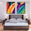 Chromatic Plumage Feathers Modern Abstract 2 Piece Stretched Painting Photo Canvas Print for Room Wall Illumination