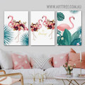 Flamingos Birds Nordic Floral Modern Painting Picture 3 Piece Wall Art Prints for Room Tracery