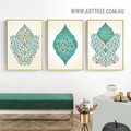 Turquoise Blossom Leafage Spots Floral 3 Panel Framed Modern Artwork Picture Abstract Canvas Print for Room Wall Embellishment