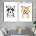 Fox Raccoon Nordic Cartoon Animal Modern Painting Picture 2 Piece Wall Art Prints for Room Finery