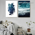 Profound Whim Sea Stretched Abstract Minimalist Seascape 2 Panel Painting Picture Canvas Print for Room Wall Décor