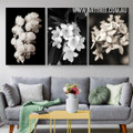 Plumeria Blooms Floral 3 Piece Stretched Abstract Photograph Canvas Print for Modern Room Wall Onlay