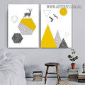 Triangles With Hexagon Nordic Abstract Geometric Modern Painting Picture 2 Piece Wall Art Prints for Room Adornment