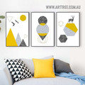 Birds With Circle Nordic Abstract Geometric Modern Painting Picture 3 Piece Canvas Wall Art Prints for Room Equipment