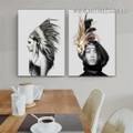 Golden Plumage Votary Bird Stretched 2 Panel Modern Wall Art Figure Photograph Abstract Canvas Print for Room Equipment