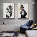 Golden Plumage Votary Feathers Abstract Framed 2 Panel Artwork Figure Photograph Canvas Print Modern for Room Wall Illumination