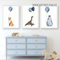Fox With Balloons Nordic Animal Modern Painting Picture 3 Piece Canvas Art Prints for Room Wall Flourish
