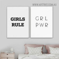 Girls Rule Typography Modern Painting Picture 2 Piece Wall Art Prints for Room Décor 