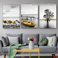 Profound Sand Skiff Boat Landscape 3 Piece Stretched Seascape Photograph Canvas Print for Nordic Room Wall Onlay