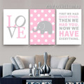 We Had Each Other Elephant Modern Stretched Art Photograph Typography 3 Piece Canvas Print for Animal Room Wall Decoration