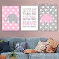 We Have Everything Elephant Typography Animal Wall Hanging Stretched Modern Artwork Image 3 Piece Canvas Print for Room Illumination