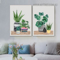 Homalomena Leaves Floral Modern Painting Picture Canvas 2 Piece Wall Art Prints for Room Assortment