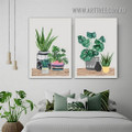 Homalomena Leaves Floral Modern Painting Picture 2 Piece Canvas Wall Art Prints for Room Decoration