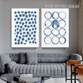 Roundly Blue Speckles Spots Nordic Painting Image Abstract Stretched 2 Piece Canvas Print for Modern Room Wall Garniture