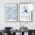 Roundly Blue Speckles Modern Stretched Abstract Art Image 2 Nordic Piece Canvas Print for Room Wall Finery