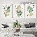 Leaves Pattern Nordic Abstract Botanical Modern Painting Picture 3 Panel Canvas Prints for Room Wall Ornament