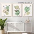 Leaves Pattern Nordic Botanical Modern Painting Picture 3 Piece Abstract Wall Art Prints for Room Outfit