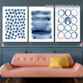 Blue Coloured Smudge Nordic Pic Framed Abstract Art 3 Piece Modern Canvas Print for Room Wall Trimming