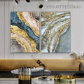 Multicolor Marble Abstract Contemporary Painting Picture 2 Piece Canvas Wall Art Prints for Room Finery