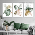 Tropical Monstera Leafage Watercolour Abstract 3 Piece Framed Wall Art Minimalist Photograph Canvas Print For Room Molding