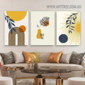 Yellow Flowerpot Botanical Scandinavian Painting Picture 3 Piece Abstract Wall Art Prints for Room Ornamentation