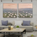 Beach Of Flowers Landscape Modern Heavy Texture Artist Handmade Framed 2 Piece Split Canvas Paintings Wall Art Set For Room Moulding