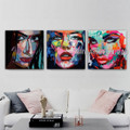 Lady Orifices Abstract Figure Modern Heavy Texture Artist Handmade Framed 3 Piece  Multi Panel Canvas Painting For Room Onlay
