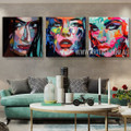Lady Orifices Abstract Figure Modern Heavy Texture Artist Handmade Framed 3 Piece Multi Panel Wall Art Paintings Set For Room Décor