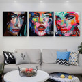 Lady Orifices Abstract Figure Modern Heavy Texture Artist Handmade Framed 3 Piece Multi Panel Painting For Room Getup