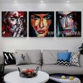 Female Faces Abstract Figure Modern Heavy Texture Artist Handmade Framed 3 Piece Multi Panel Wall Painting For Room Décor