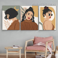 Hued Raiment Feme Females Scandinavian Figure Stretched 3 Piece Photograph Abstract Canvas Print Artwork for Room Wall Illumination