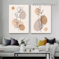 Streak Art Leaflets Circles Scandinavian Geometric 2 Piece Stretched Painting Photograph Abstract Canvas Print for Room Wall Outfit