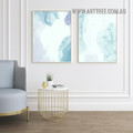 Blue Splashes Modern 2 Piece Framed Abstract Minimalist Painting Photograph Canvas Print for Room Wall Trimming