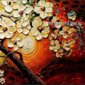 Big Flower Tree Vintage Heavy Texture Artist Handmade Framed Floral Paintings
