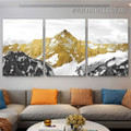 Golden Mountain Naturescape Modern Painting Picture 3 Piece Wall Art Prints for Room Drape