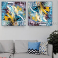 Dapple Slurs Abstract Modern Heavy Texture Artist Handmade Framed 2 Piece Multi Panel Painting Wall Art Set For Room Wall Trimming